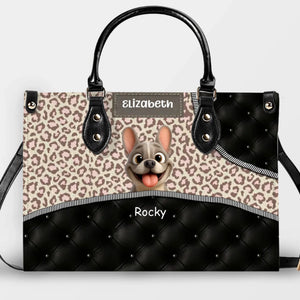 Personalized Frenchie Fashion Leather Handbag – Leopard Pink and Black Quilted