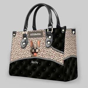 Personalized Frenchie Fashion Leather Handbag – Leopard Pink and Black Quilted