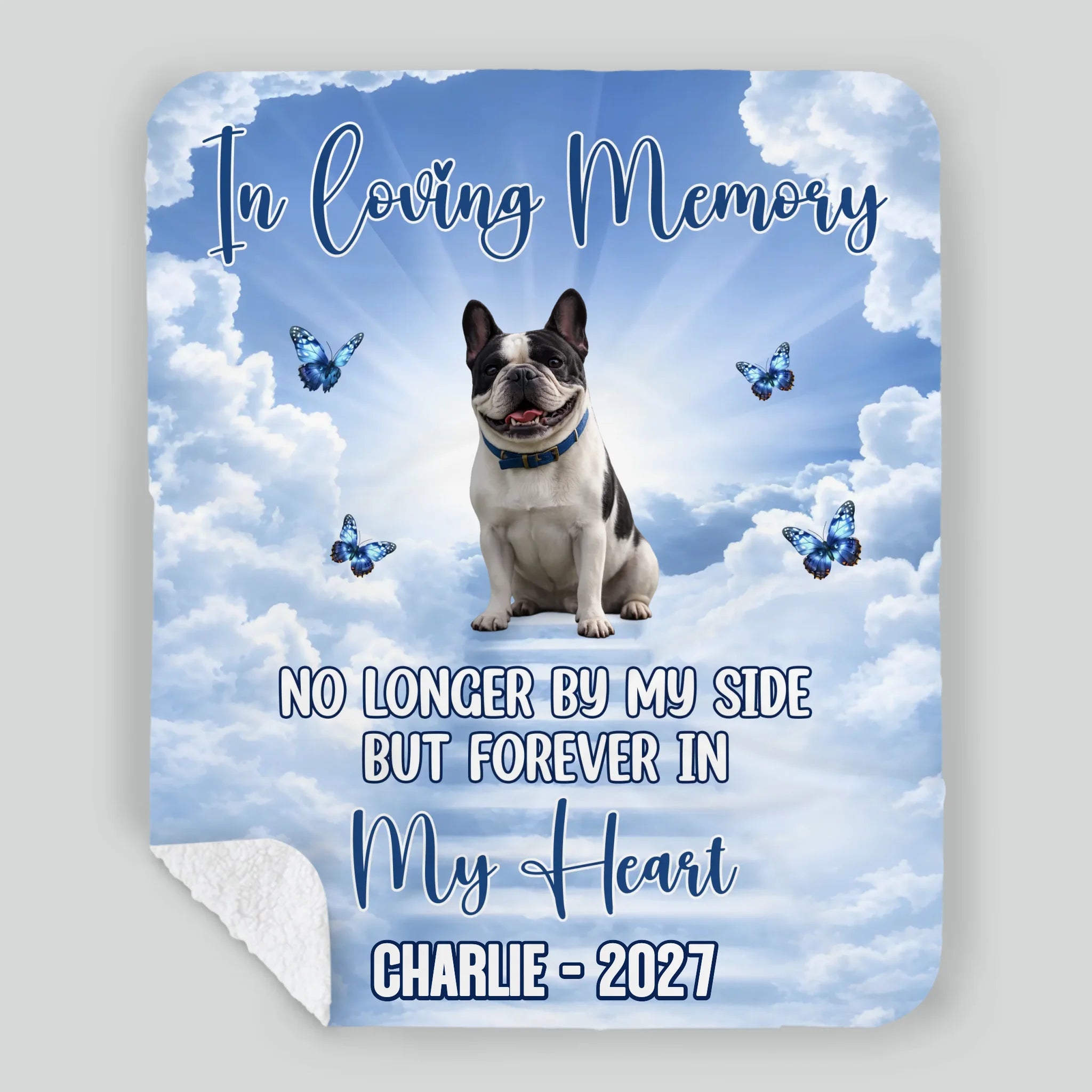 Personalized Frenchie Heaven Sky Memorial Blanket – Forever In My Heart Dog Gift