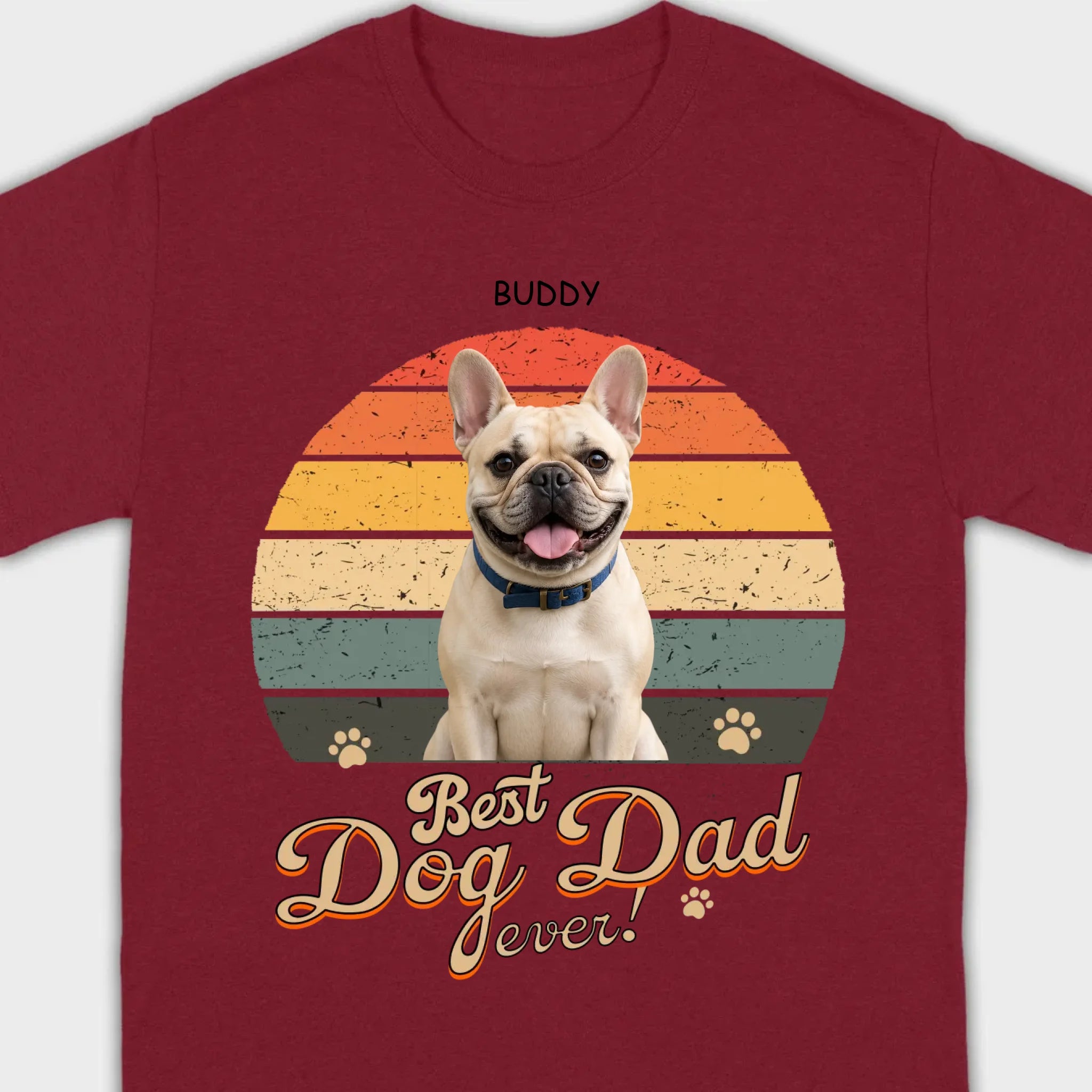 Frenchie Best Dog Dad Ever T-Shirt – Custom Name Retro Graphic Tee