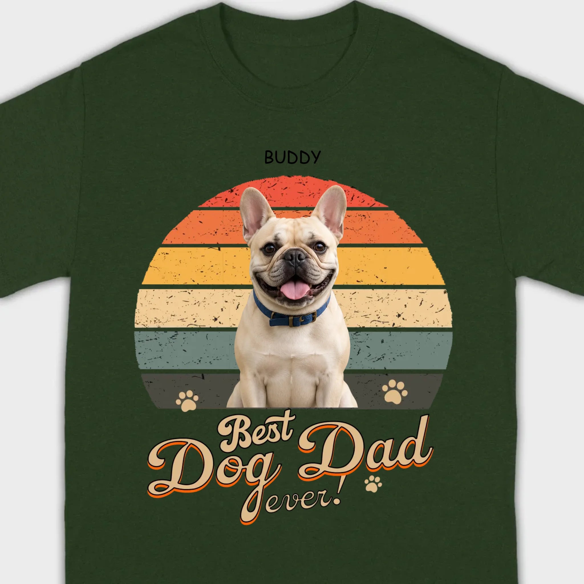 Frenchie Best Dog Dad Ever T-Shirt – Custom Name Retro Graphic Tee