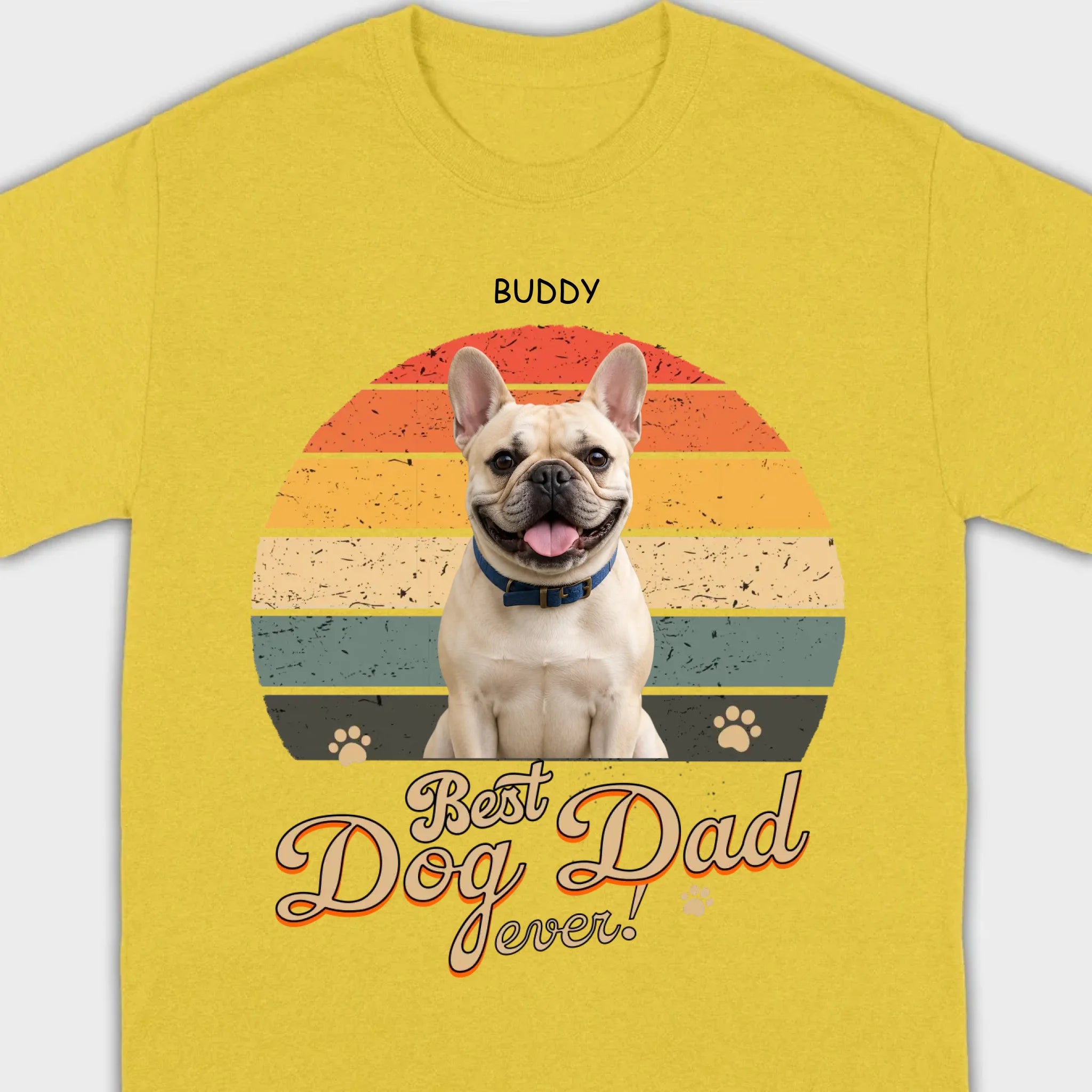 Frenchie Best Dog Dad Ever T-Shirt – Custom Name Retro Graphic Tee