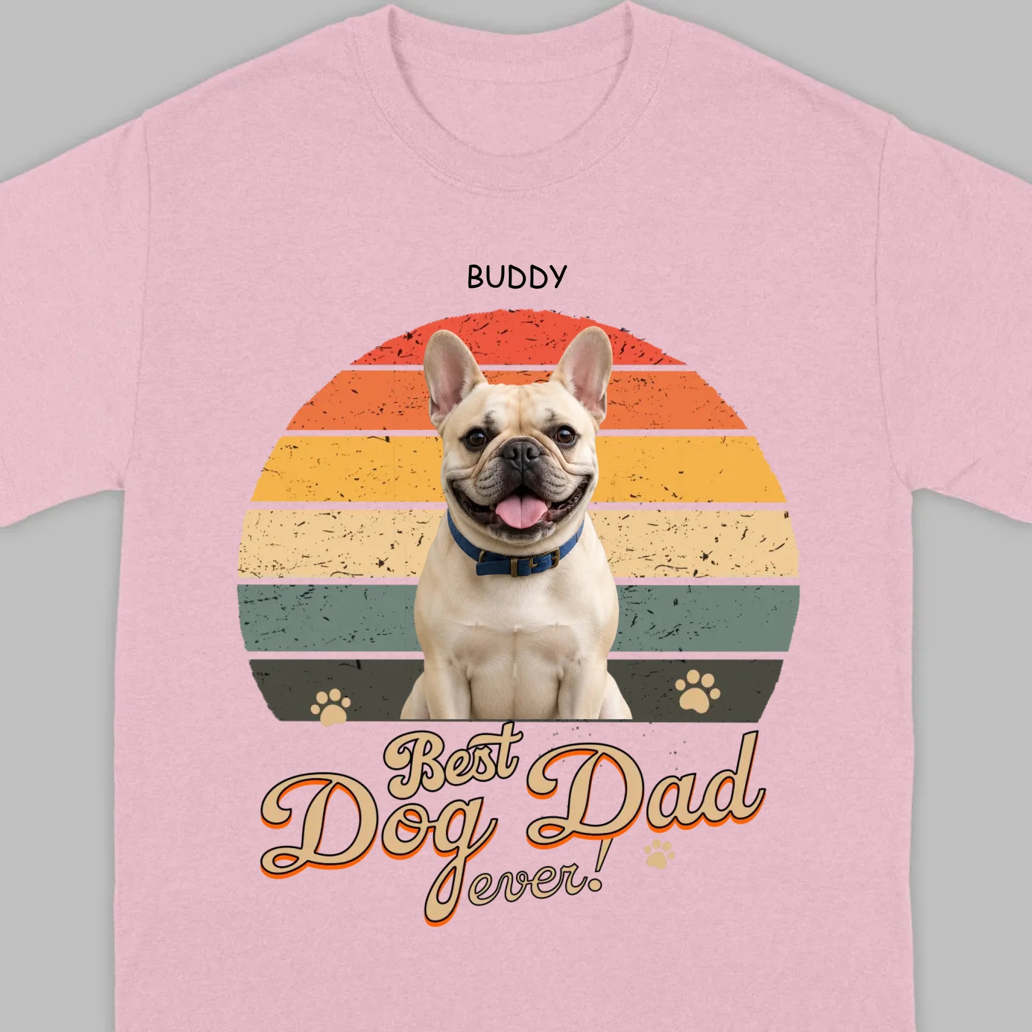 Frenchie Best Dog Dad Ever T-Shirt – Custom Name Retro Graphic Tee