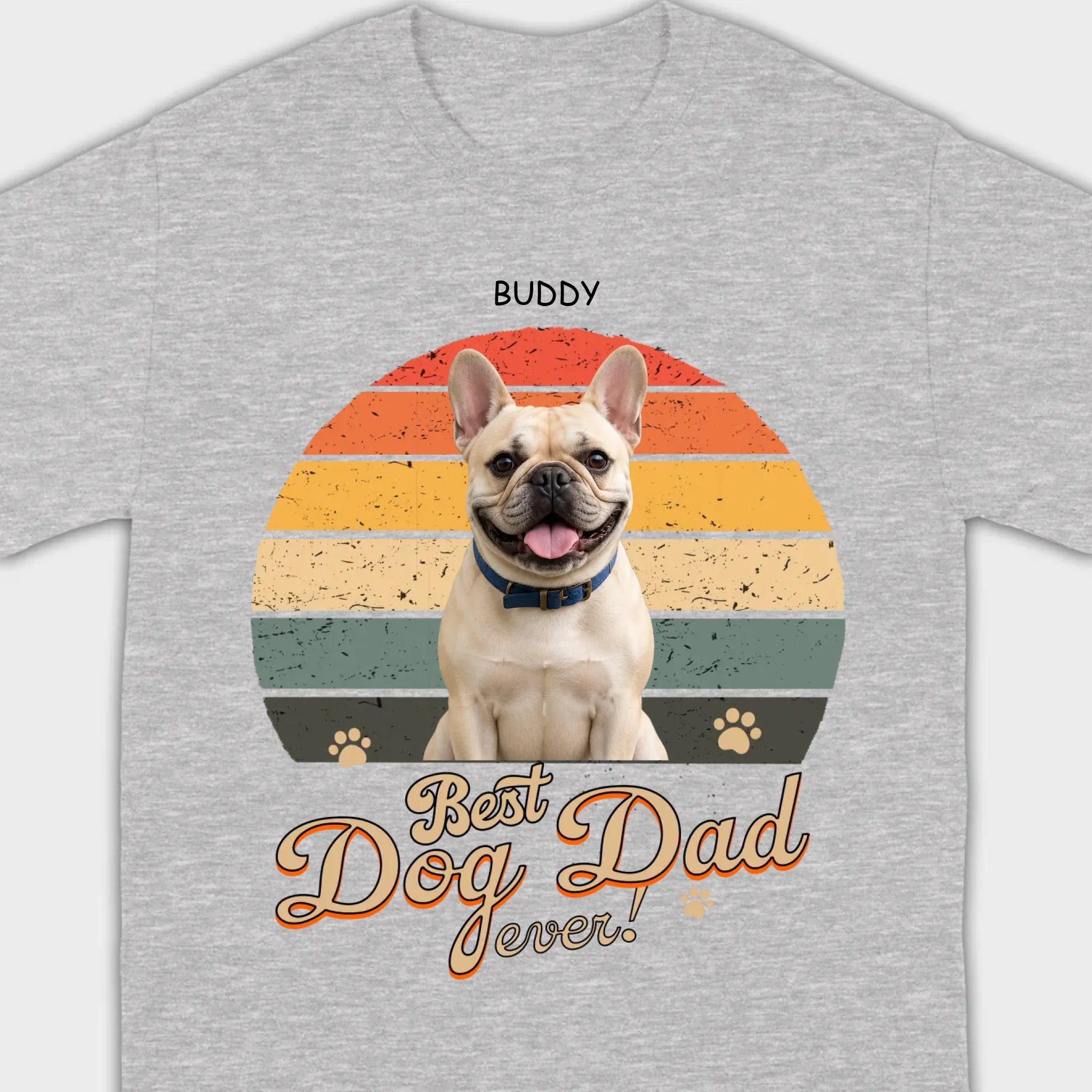 Frenchie Best Dog Dad Ever T-Shirt – Custom Name Retro Graphic Tee