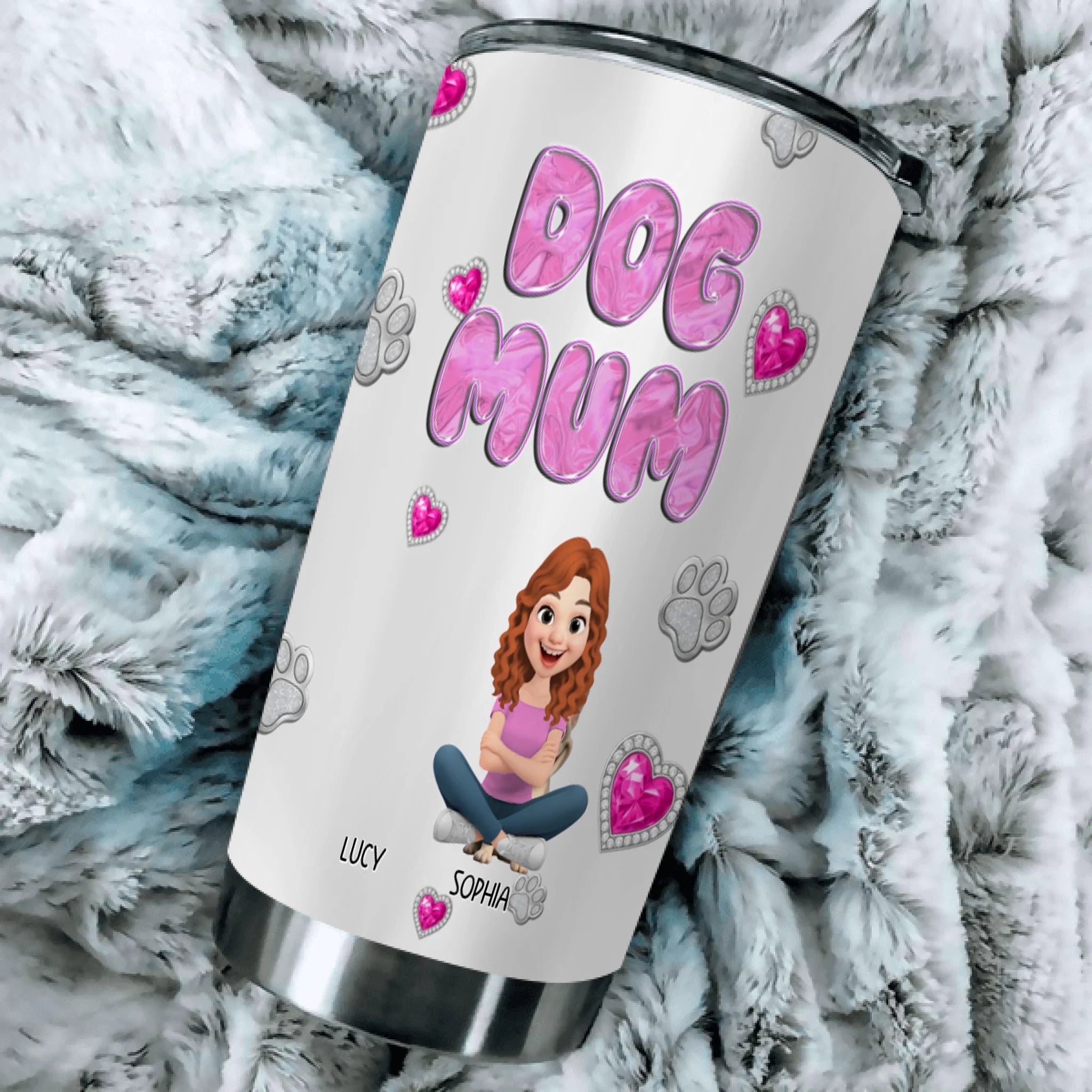 Cutsom Frenchie Dog Mum Tumbler – Cute Glitter Hearts Custom Name Gift
