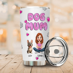 Cutsom Frenchie Dog Mum Tumbler – Cute Glitter Hearts Custom Name Gift