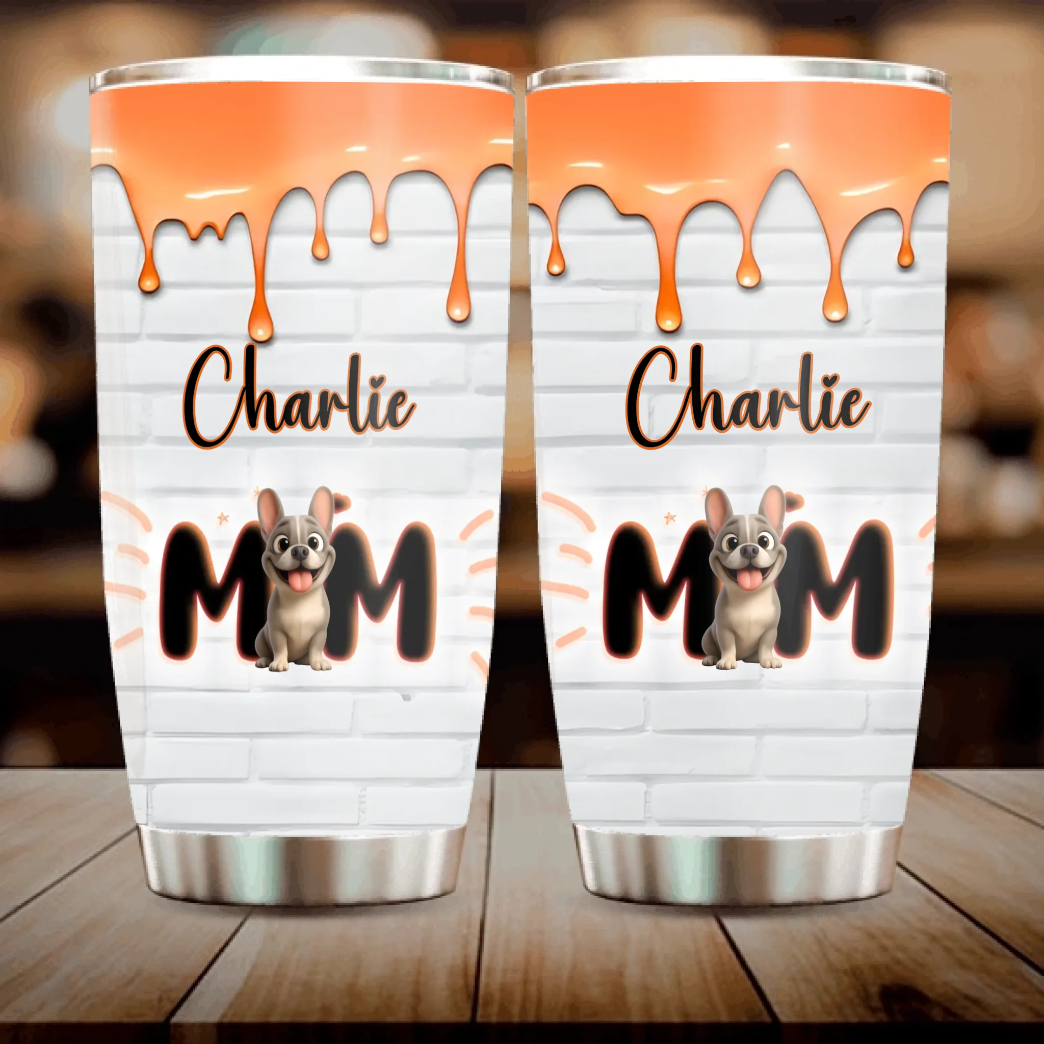 Personalized French Bulldog Dog Mom Tumbler – Funny Brick Pattern Travel Gift