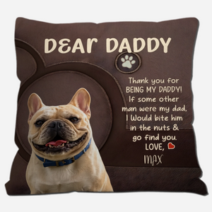 Customized French Bulldog Pillow for Dad – Brown Faux Leather Texture Gift