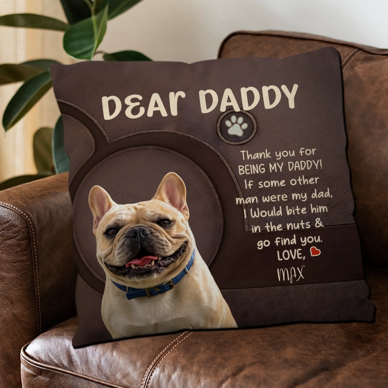 Customized French Bulldog Pillow for Dad – Brown Faux Leather Texture Gift