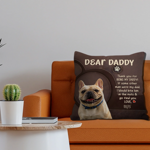 Customized French Bulldog Pillow for Dad – Brown Faux Leather Texture Gift