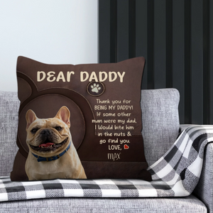 Customized French Bulldog Pillow for Dad – Brown Faux Leather Texture Gift