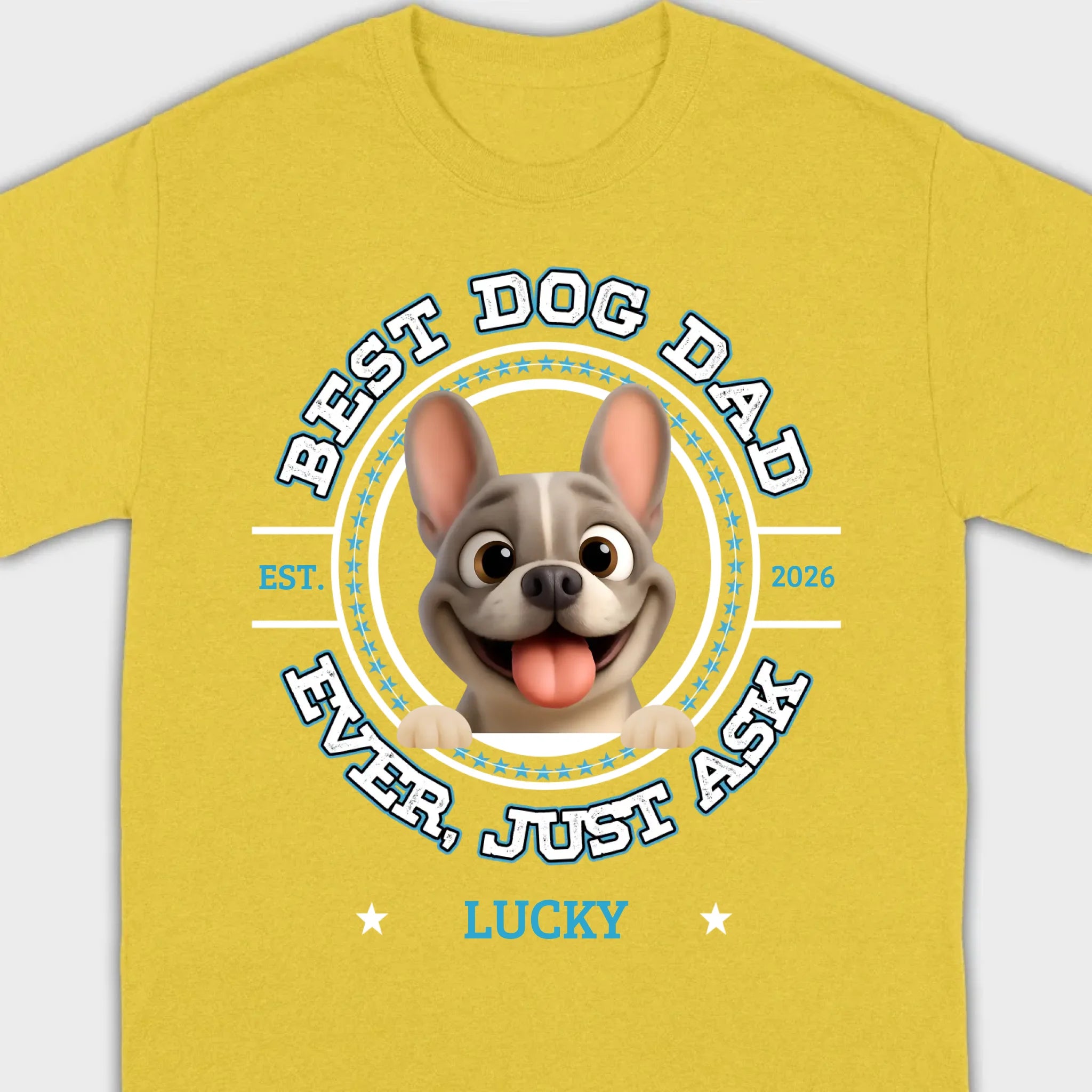 Bespoke French Bulldog Basic Tee – Custom Name Best Dog Dad Ever