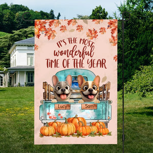 Custom Frenchie Fall Garden Flag – Vintage Truck & Pumpkins Autumn