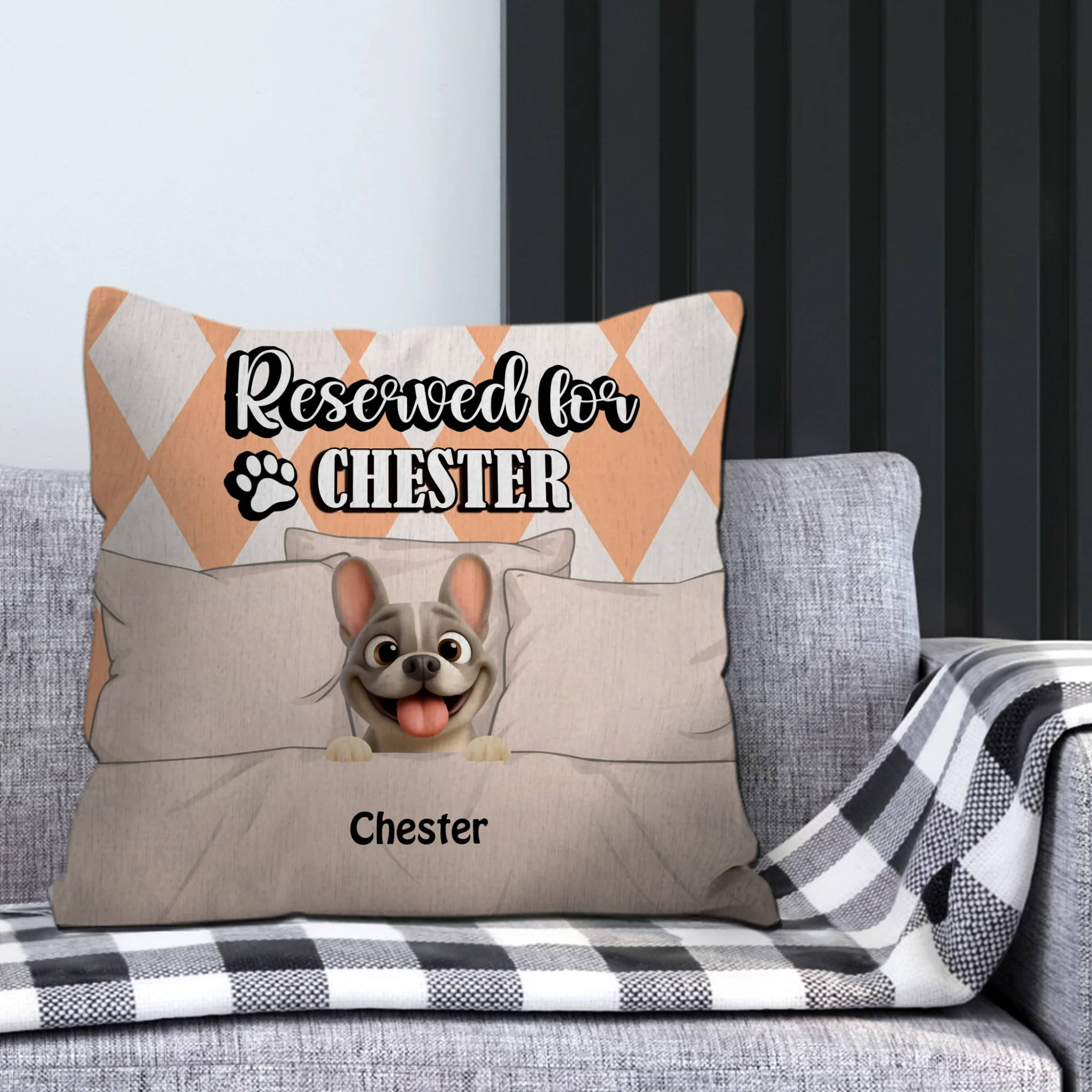 Personalized Frenchie Throw Pillow with Dog Name – Cute Reserved For Gift
