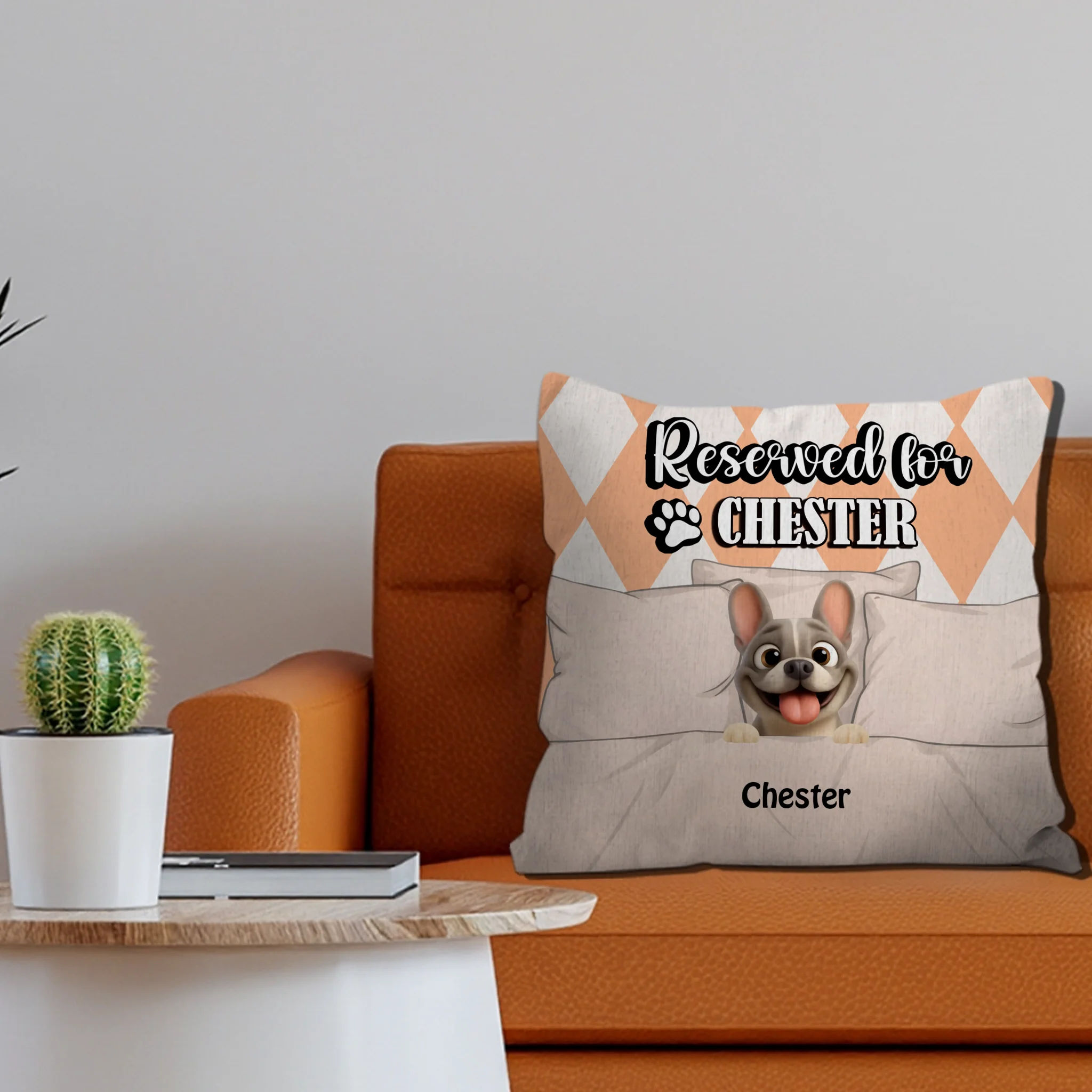 Personalized Frenchie Throw Pillow with Dog Name – Cute Reserved For Gift