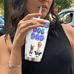 Custom Frenchie Dog Dad Tumbler – 3D Bubble Text Blue Drip Insulated Cup