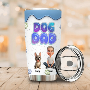 Custom Frenchie Dog Dad Tumbler – 3D Bubble Text Blue Drip Insulated Cup