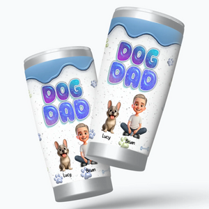 Custom Frenchie Dog Dad Tumbler – 3D Bubble Text Blue Drip Insulated Cup