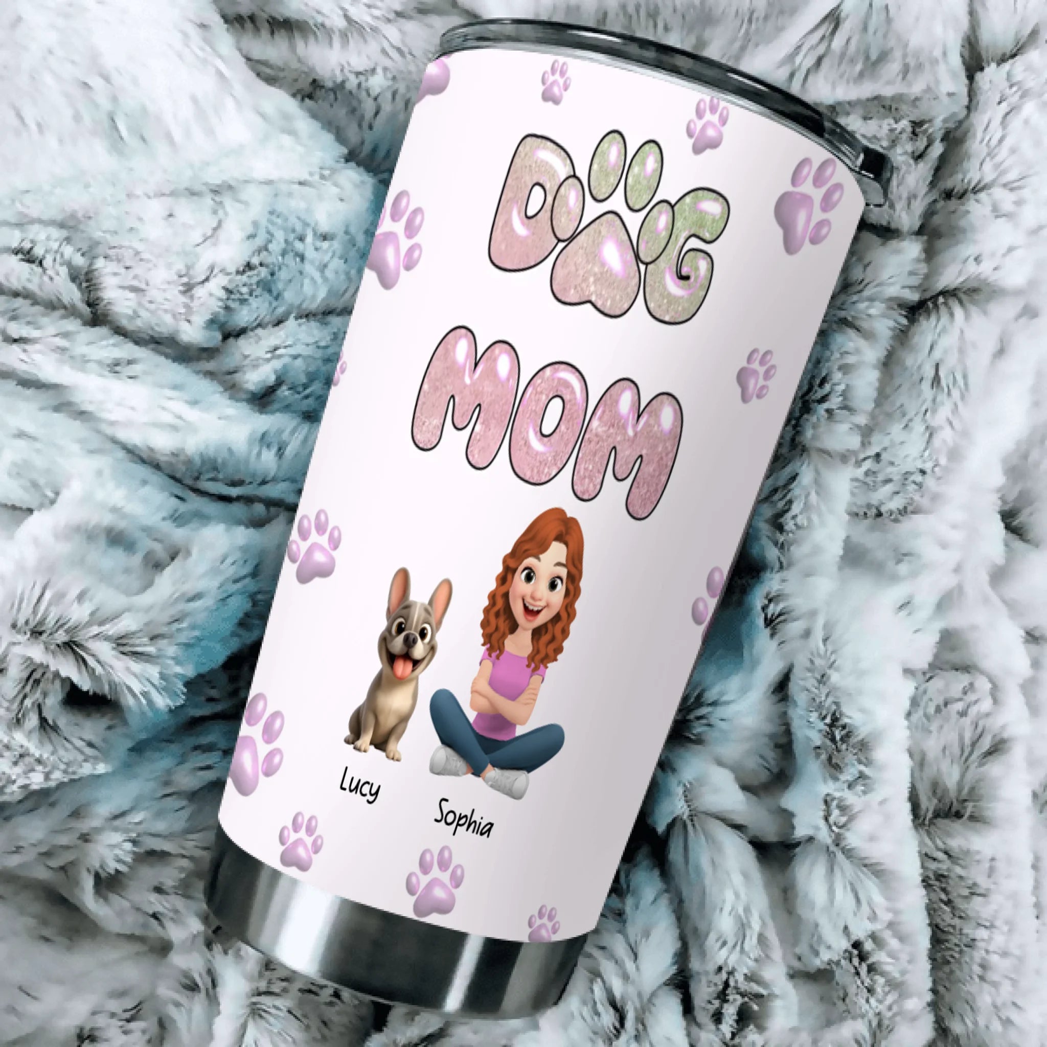 Customized French Bulldog Dog Mom Tumbler – 3D Cute Pastel Pink Holiday Gift
