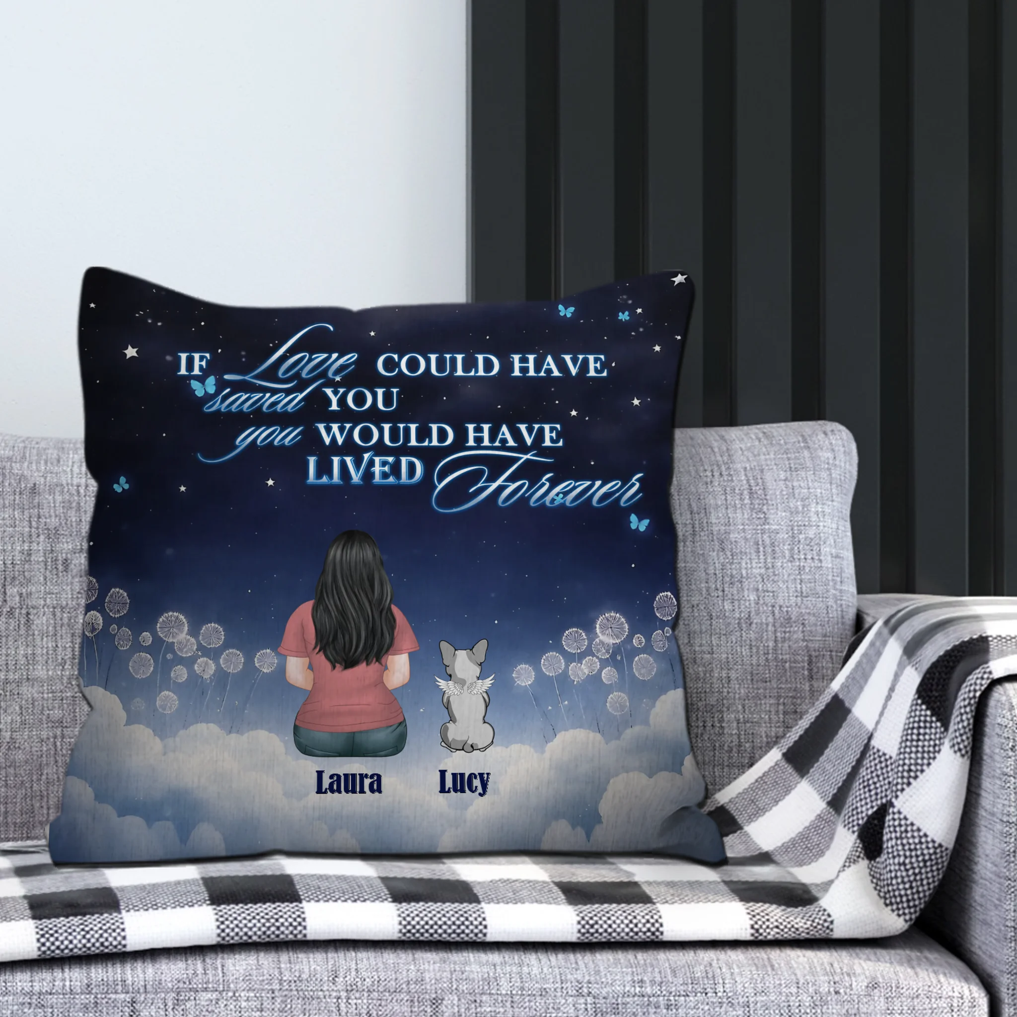 Custom Angel Frenchie Pillow –  If Love Could Have Saved You Dog Memorial Gift