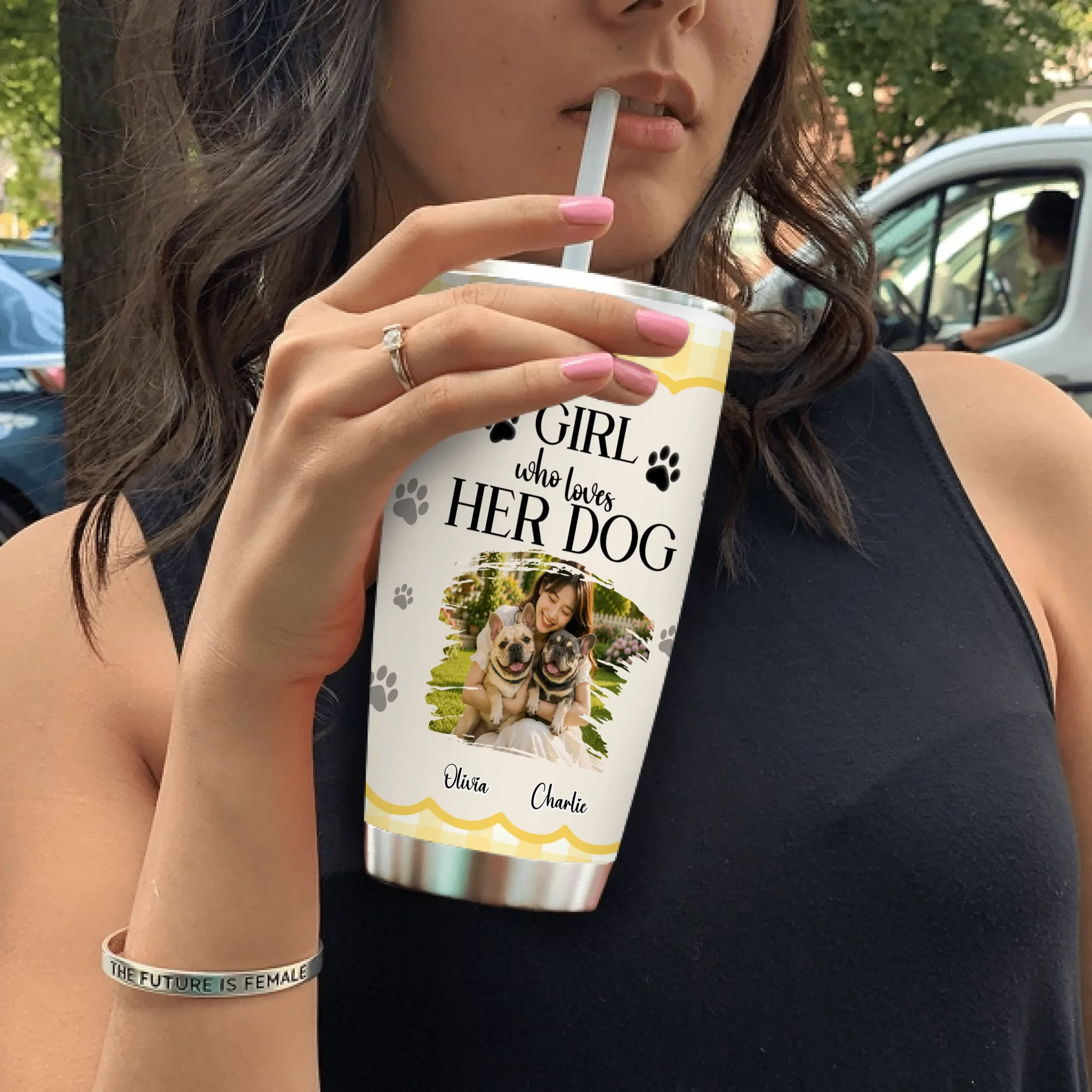 Bespoke French Bulldog Owner Photo Tumbler – Just A Girl Who Loves Her Dog