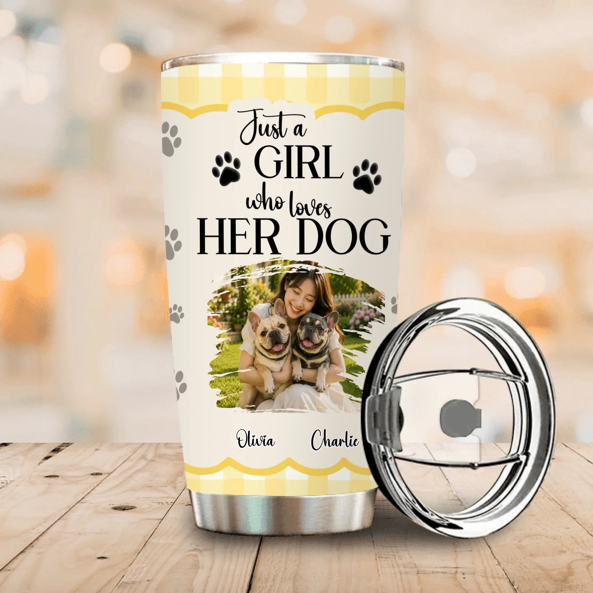 Bespoke French Bulldog Owner Photo Tumbler – Just A Girl Who Loves Her Dog