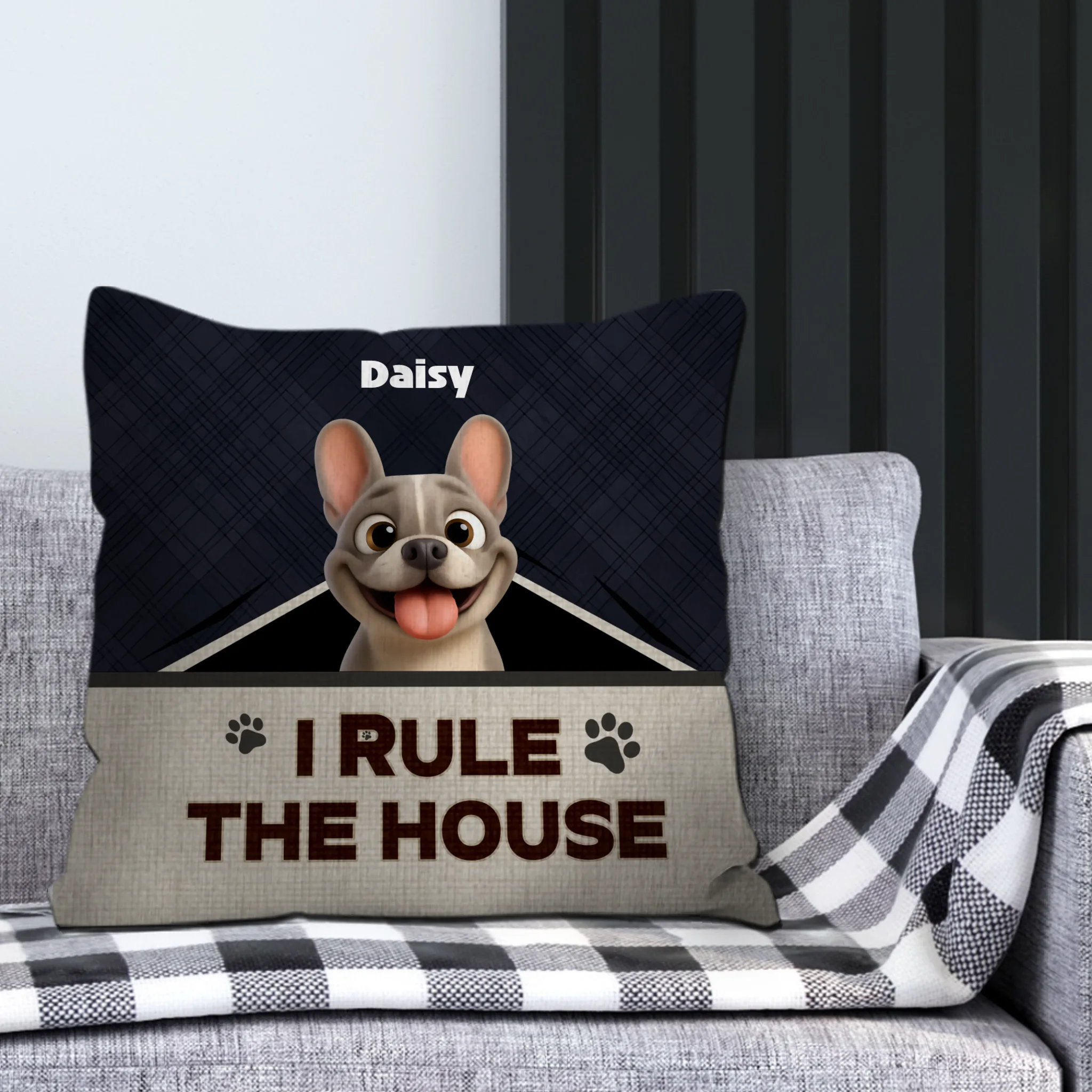 Customized French Bulldog Throw Pillow – Funny I Rule The House Gift