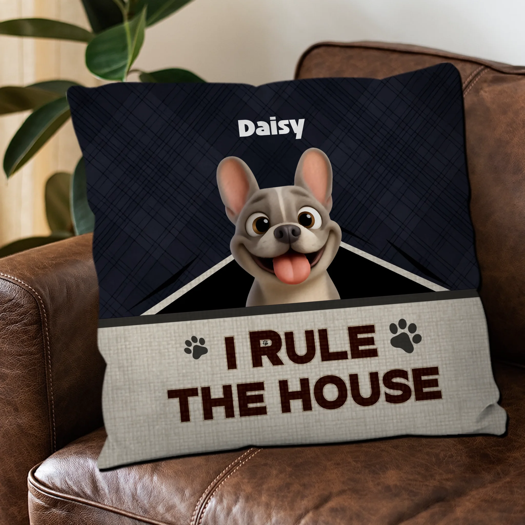 Customized French Bulldog Throw Pillow – Funny I Rule The House Gift