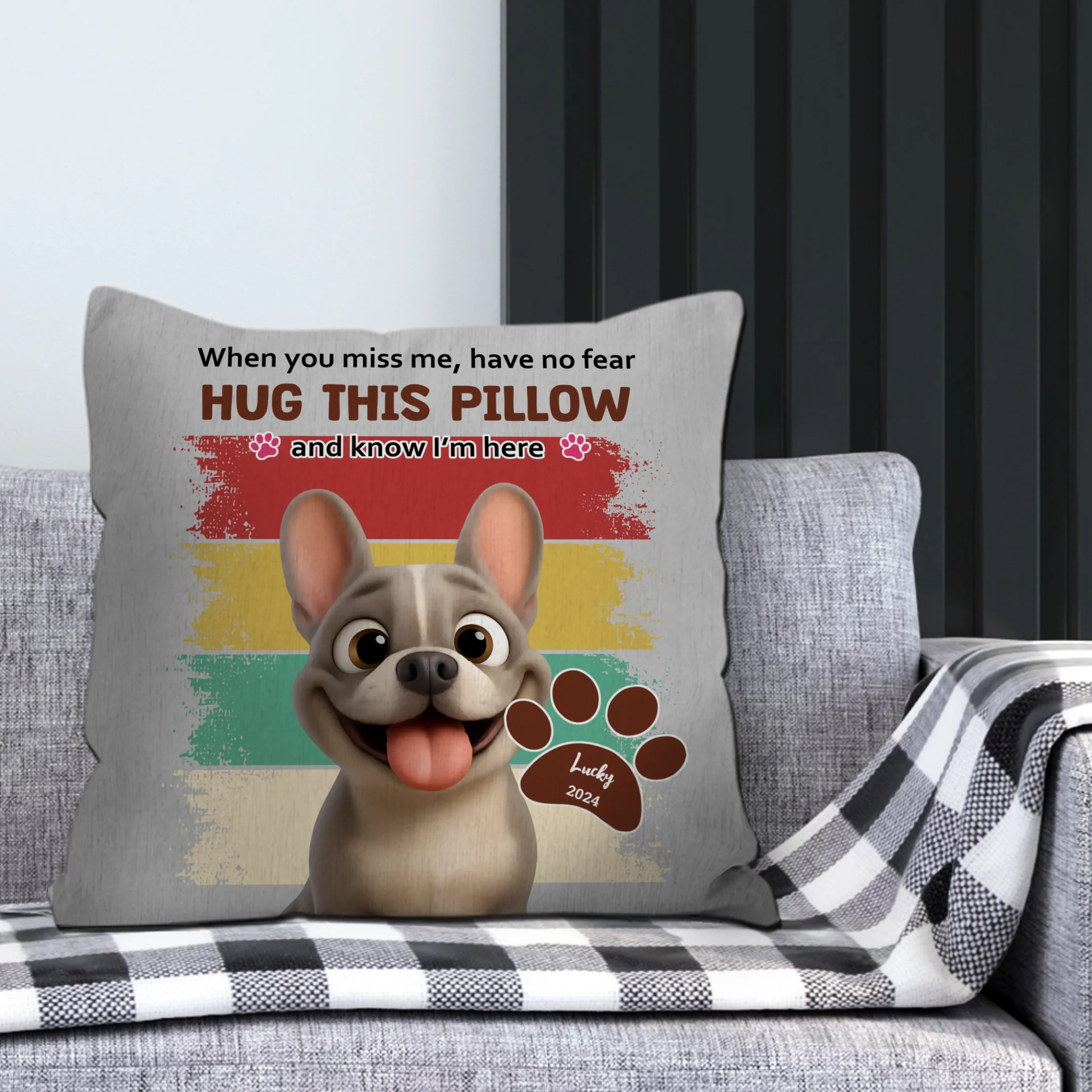 Unique Frenchie Pillow with Name – Know I'm Here Retro Dog Mom Gift