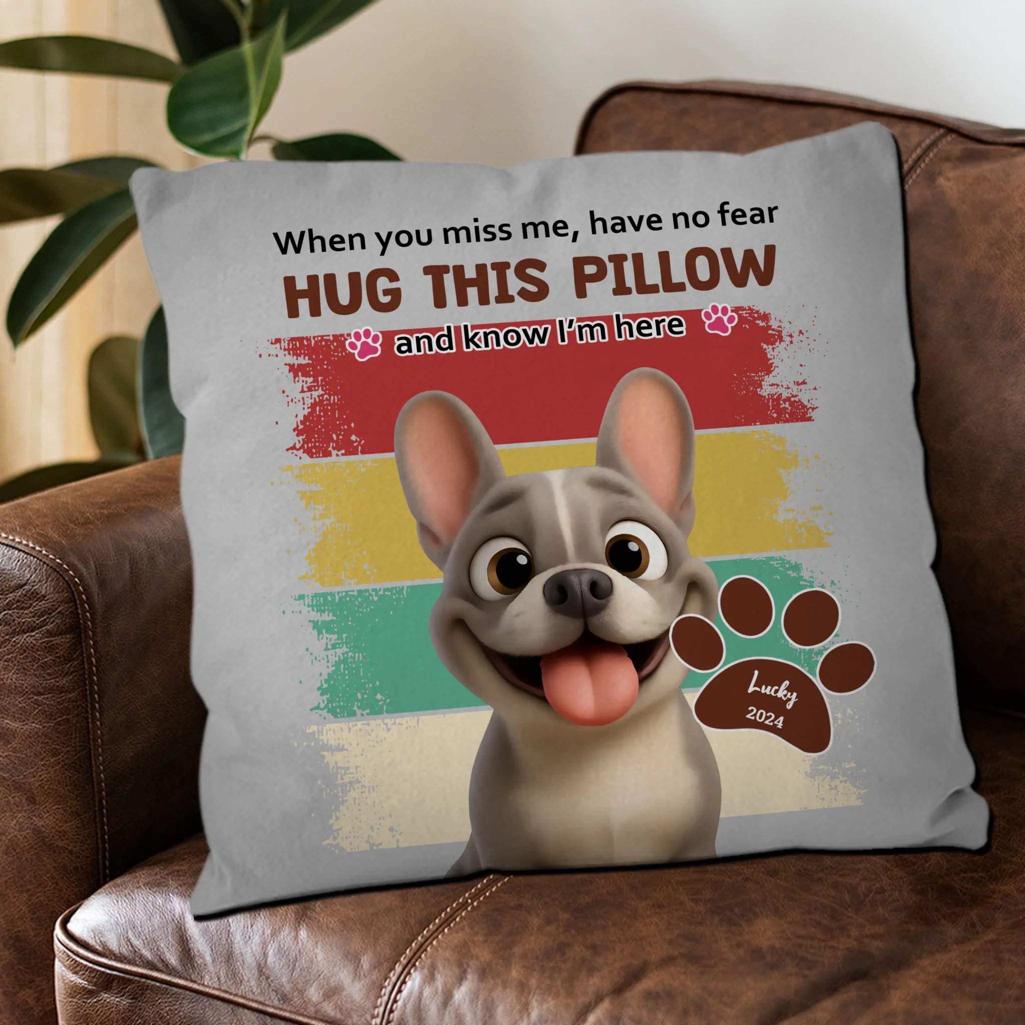 Unique Frenchie Pillow with Name – Know I'm Here Retro Dog Mom Gift