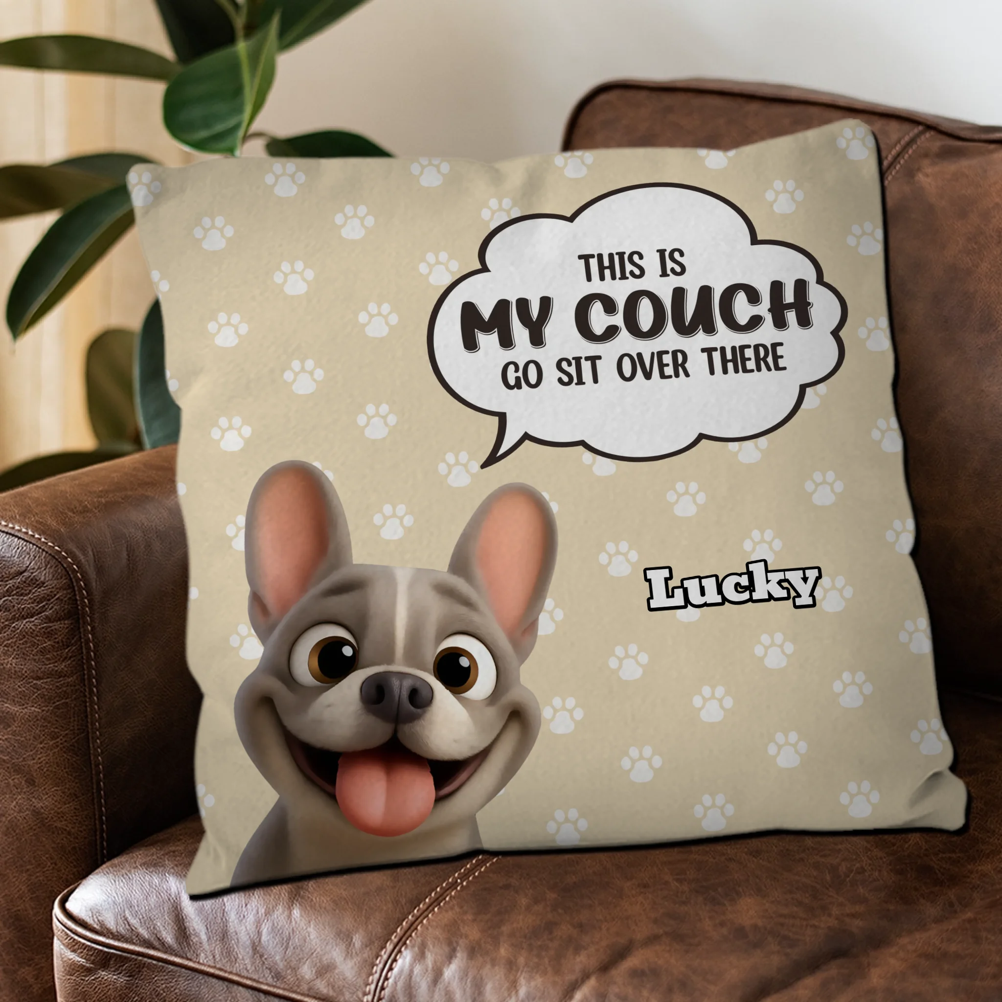 Customized French Bulldog Go Sit Over There Pillow – Cute Paw Prints Pattern Decor