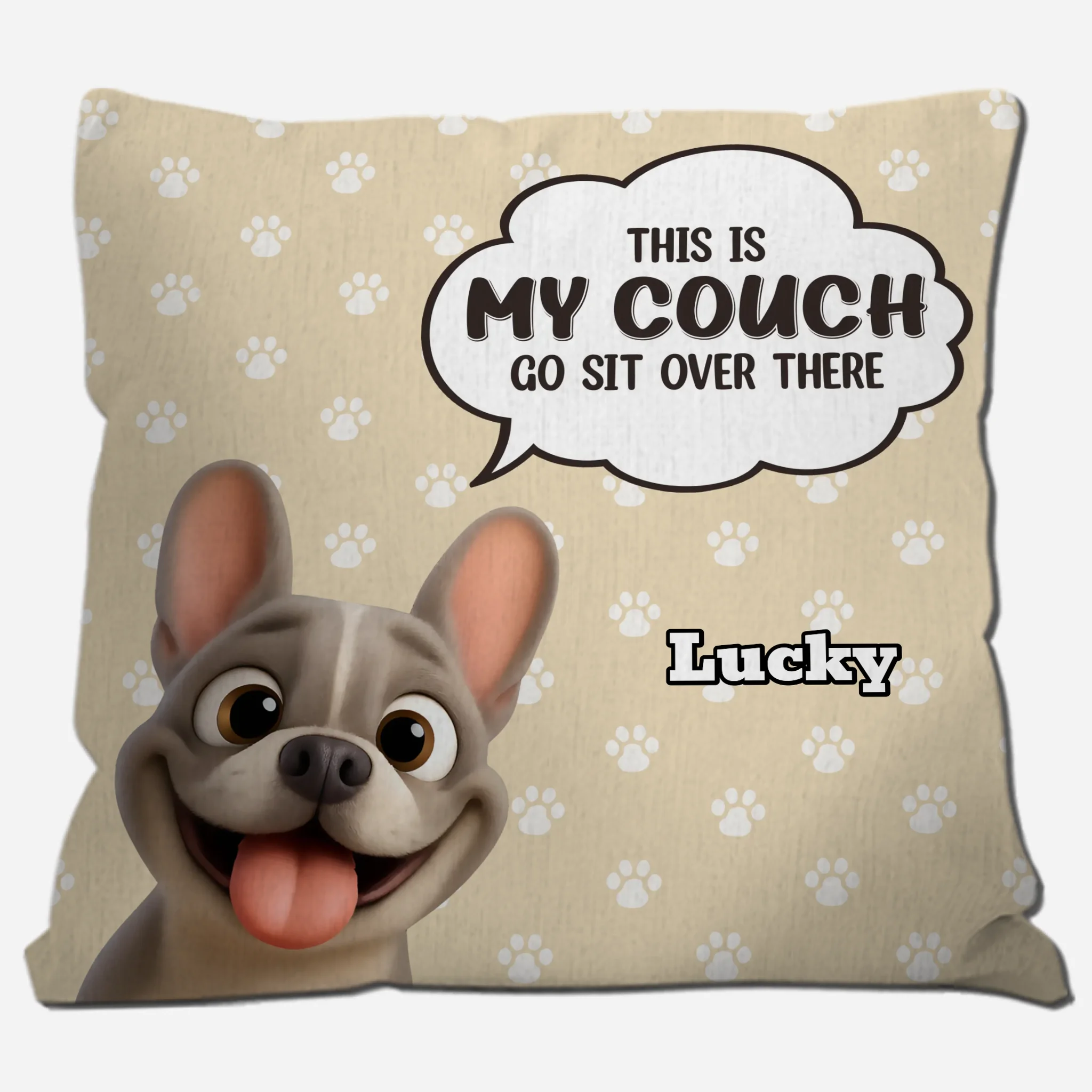 Customized French Bulldog Go Sit Over There Pillow – Cute Paw Prints Pattern Decor