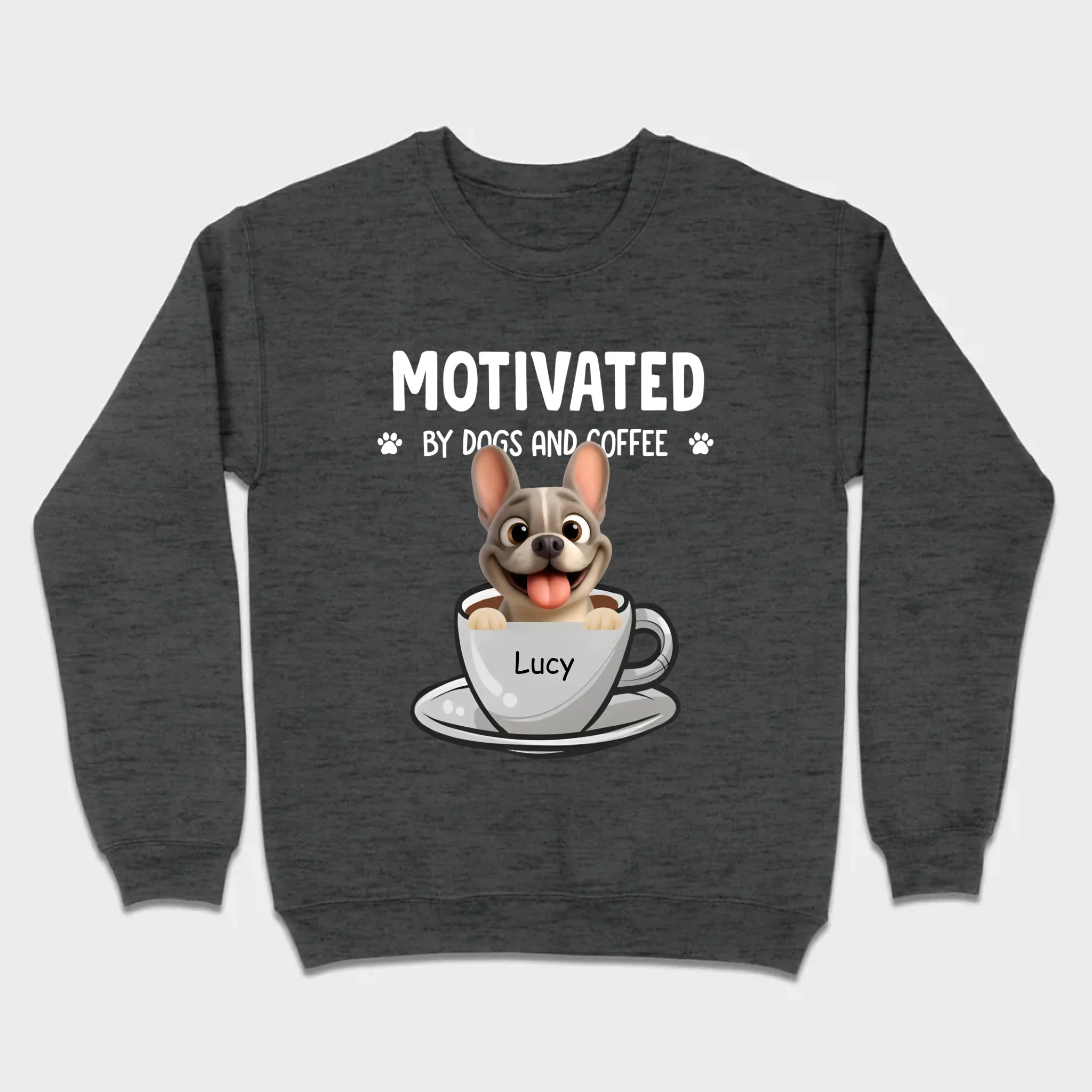 Personalized French Bulldog T-shirt – Motivated By Dogs And Coffee