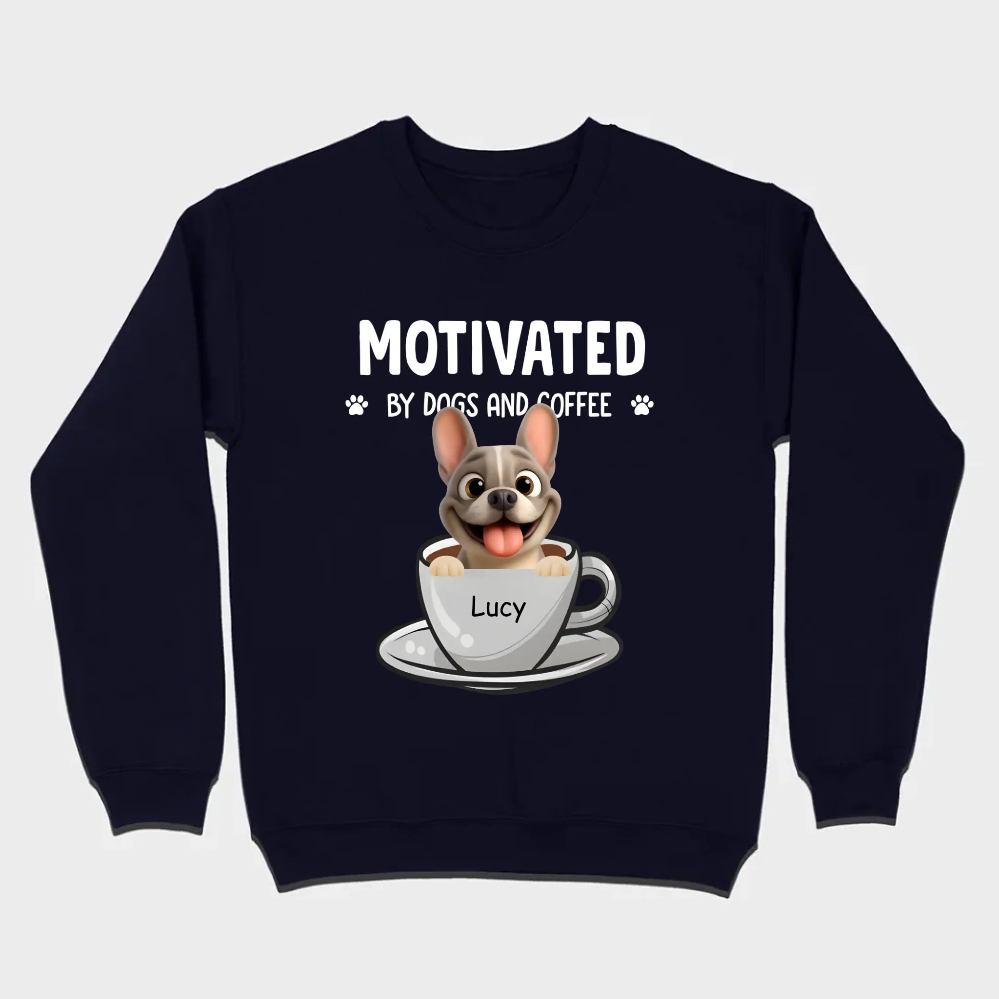 Personalized French Bulldog T-shirt – Motivated By Dogs And Coffee