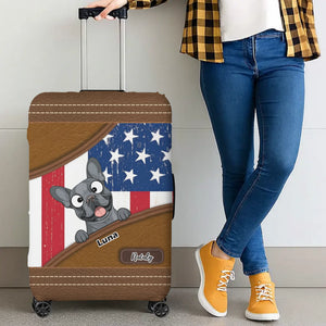 Bespoke French Bulldog US Flag Luggage Cover – Personalized Vintage Travel Gift