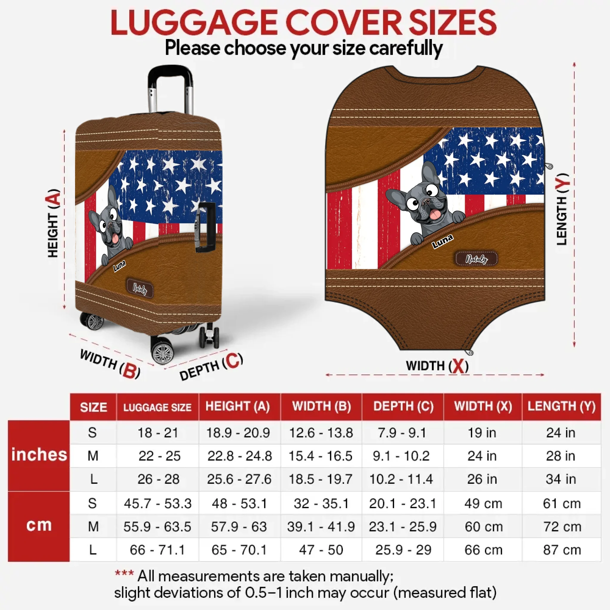 Bespoke French Bulldog US Flag Luggage Cover – Personalized Vintage Travel Gift