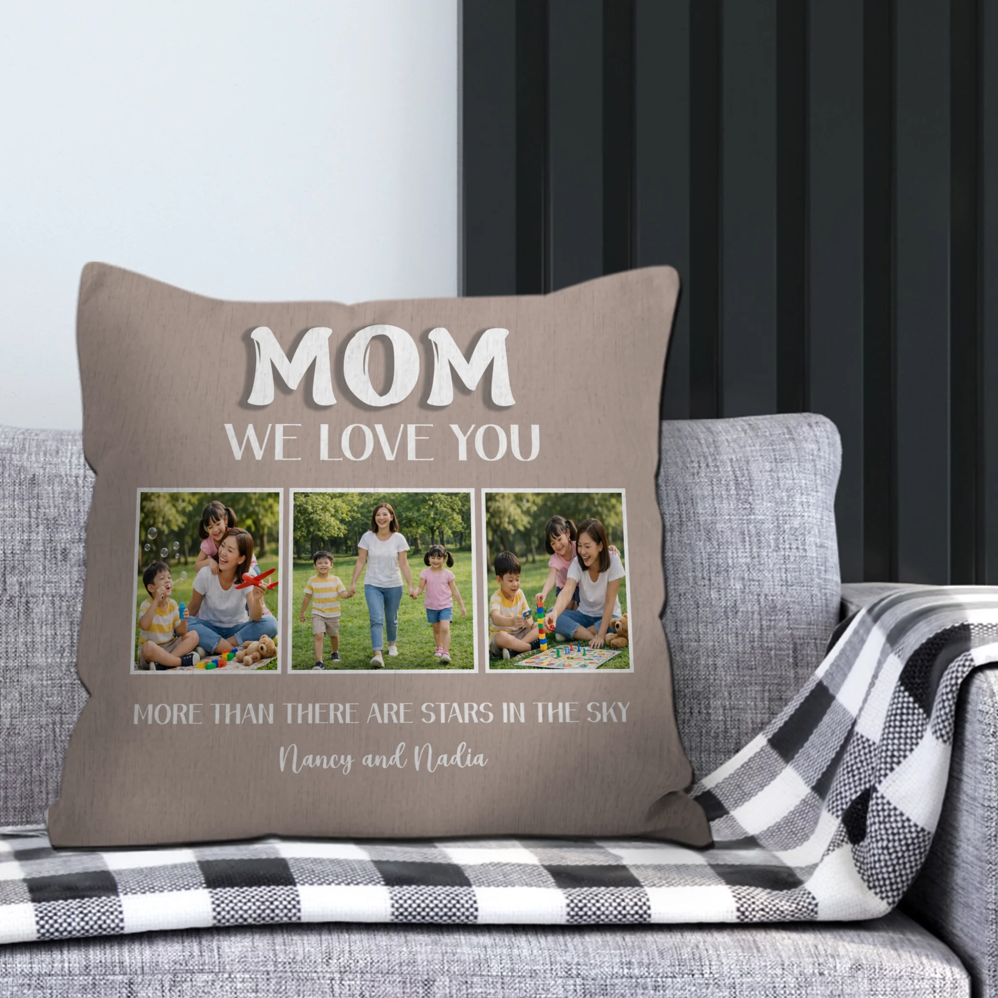 Customized 3 Picture Strip Pillow – More Than There Are Stars In The Sky Mom Gift