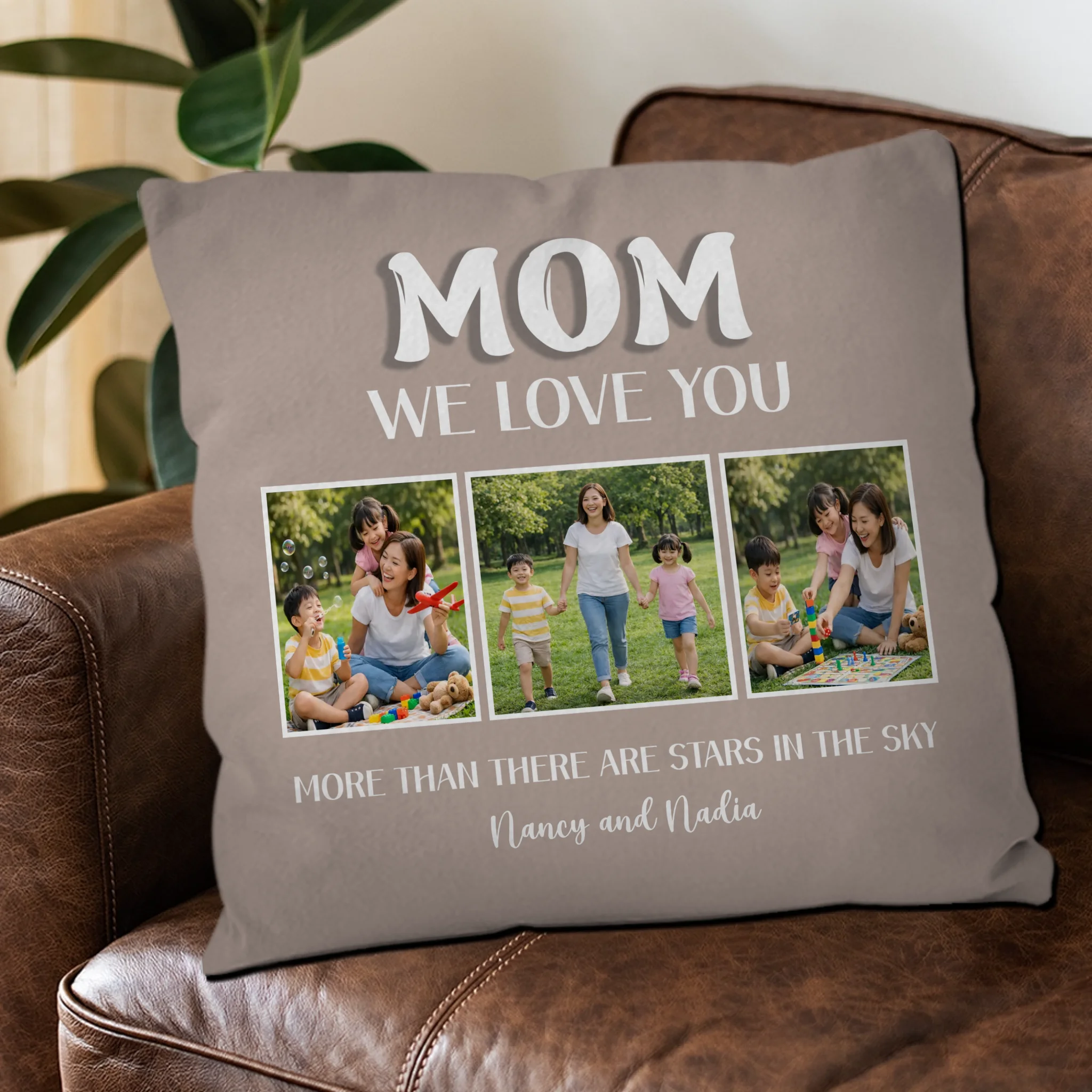 Customized 3 Picture Strip Pillow – More Than There Are Stars In The Sky Mom Gift