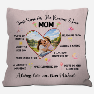 Reasons I Love Mom Custom Photo Pillow – Personalized Heart Shape Gift For Mother