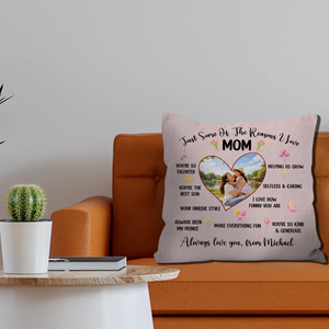Reasons I Love Mom Custom Photo Pillow – Personalized Heart Shape Gift For Mother