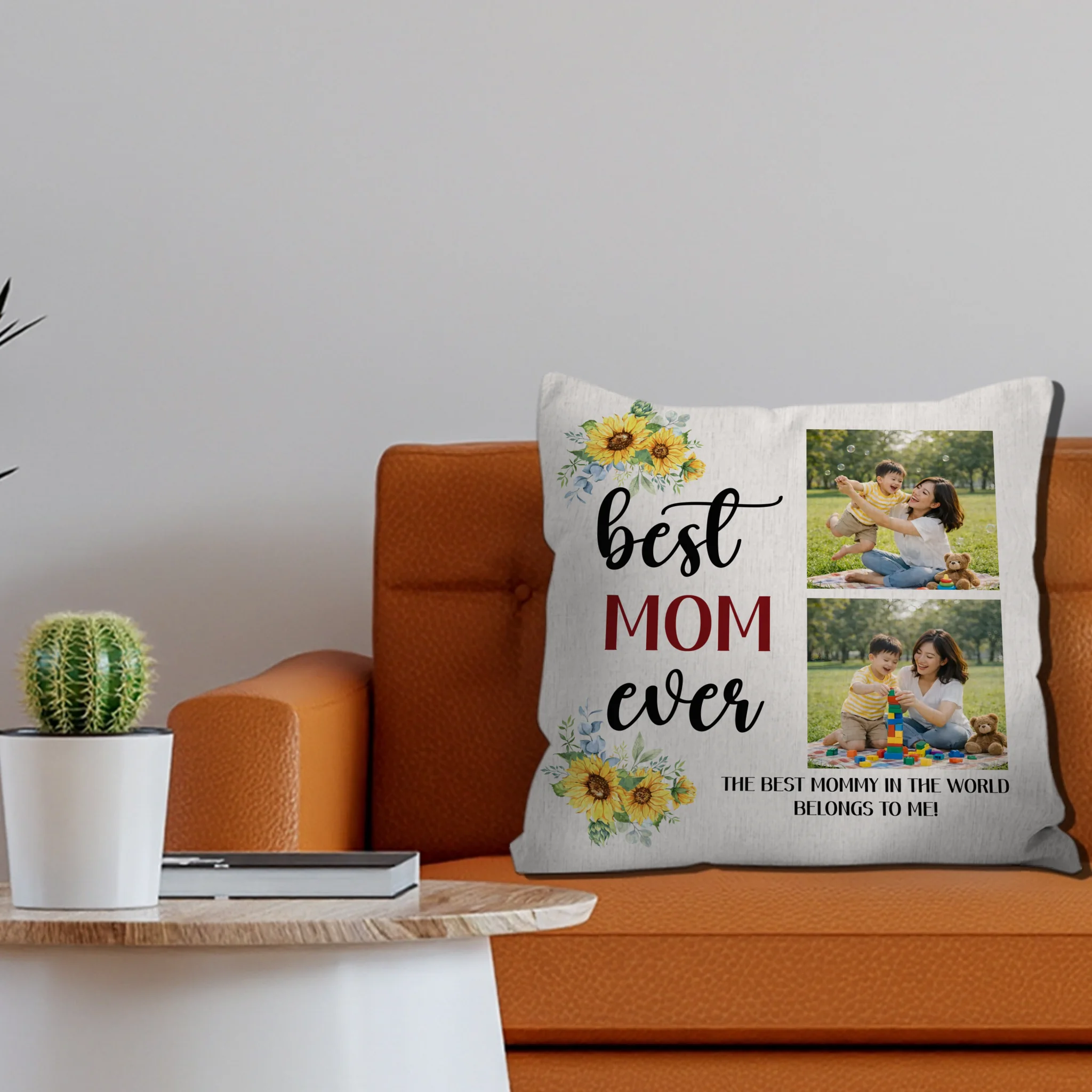 Personalized Sunflower Photo Pillow  –  Best Mom Ever Gift For Mother