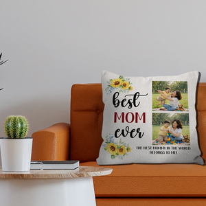 Personalized Sunflower Photo Pillow  –  Best Mom Ever Gift For Mother