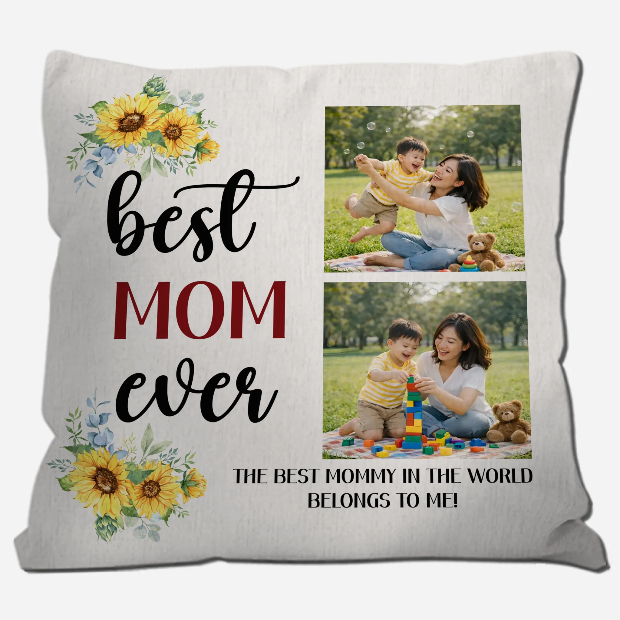 Personalized Sunflower Photo Pillow  –  Best Mom Ever Gift For Mother