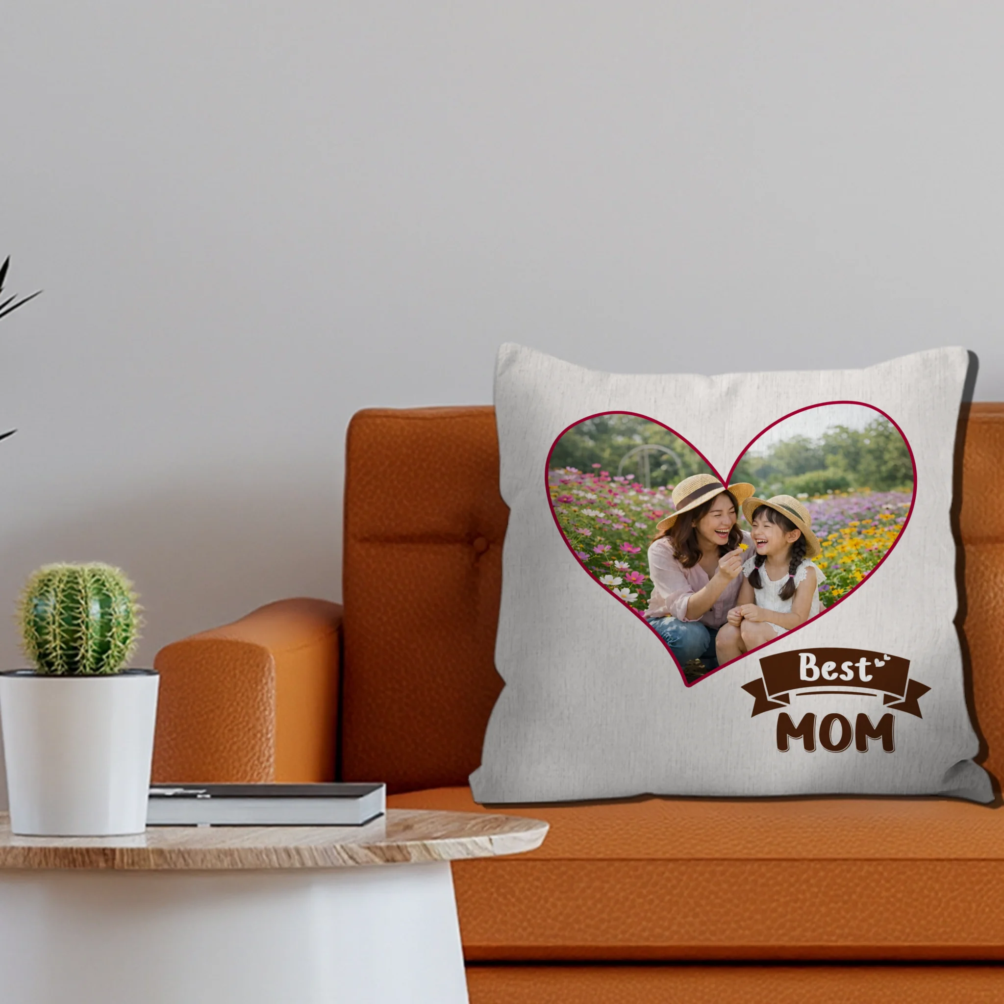 Customized Heart Picture Throw Pillow – Best Mom Present