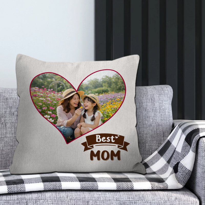 Customized Heart Picture Throw Pillow – Best Mom Present