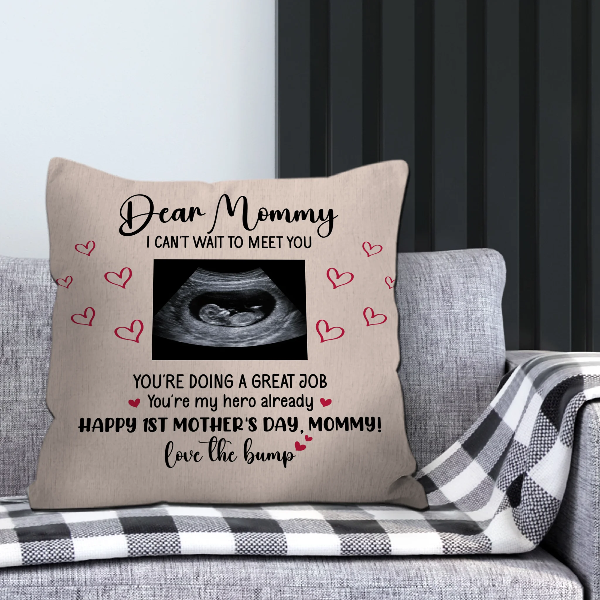 Custom Picture Throw Pillow – Love The Bump First Mother's Day Gift