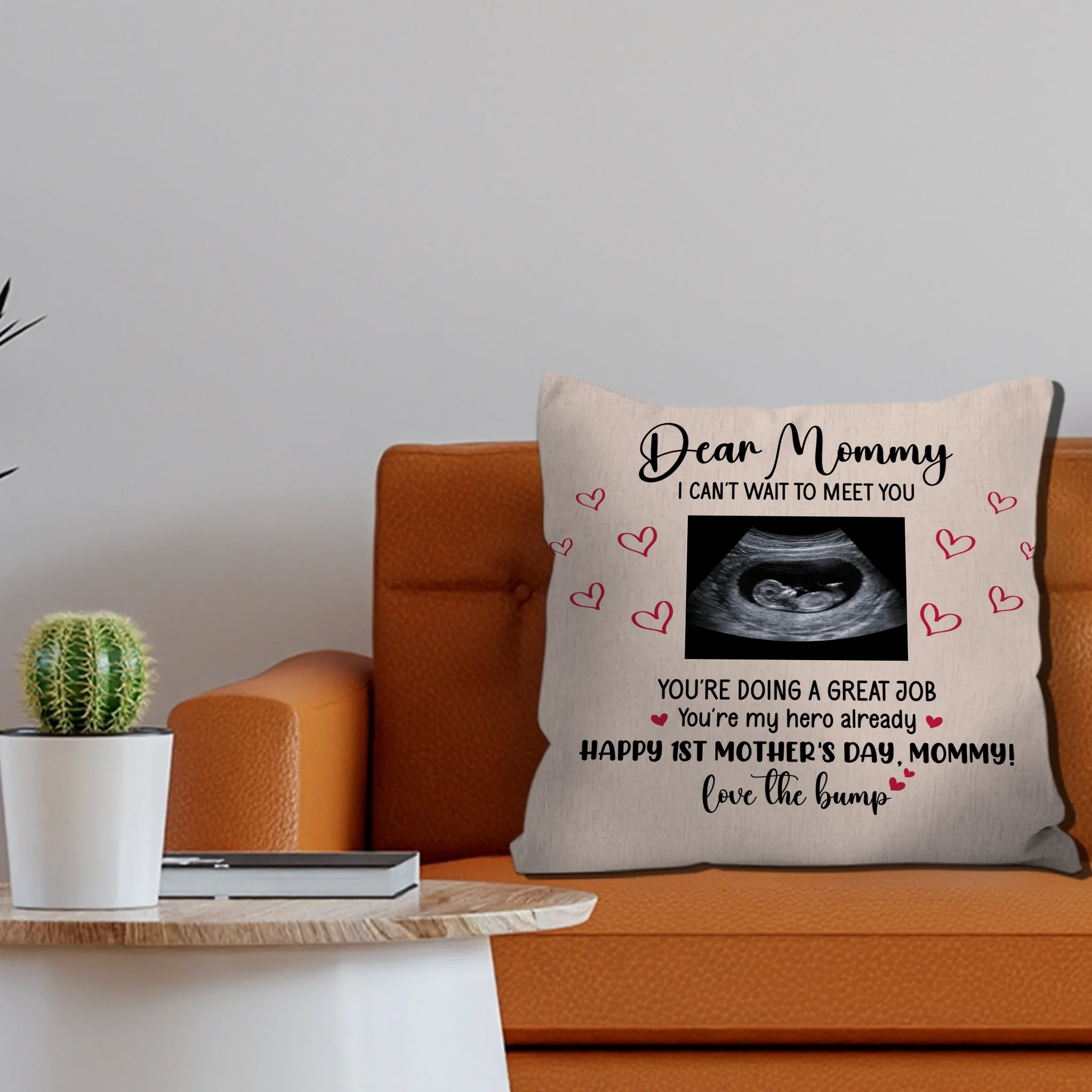 Custom Picture Throw Pillow – Love The Bump First Mother's Day Gift