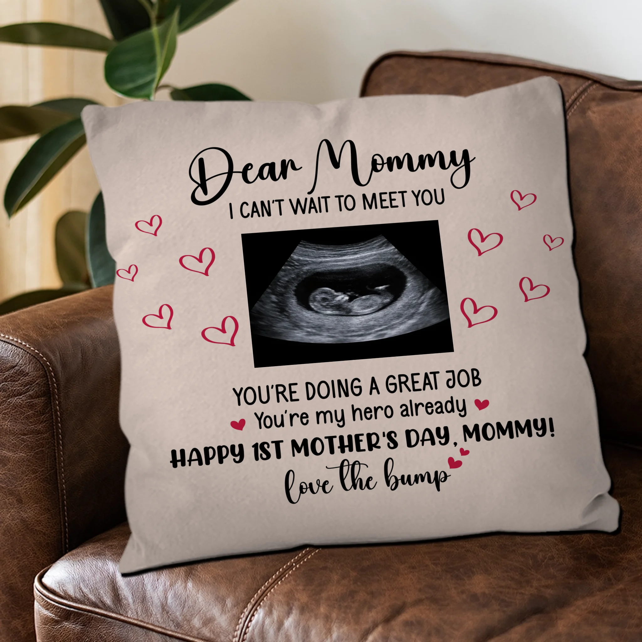 Custom Picture Throw Pillow – Love The Bump First Mother's Day Gift