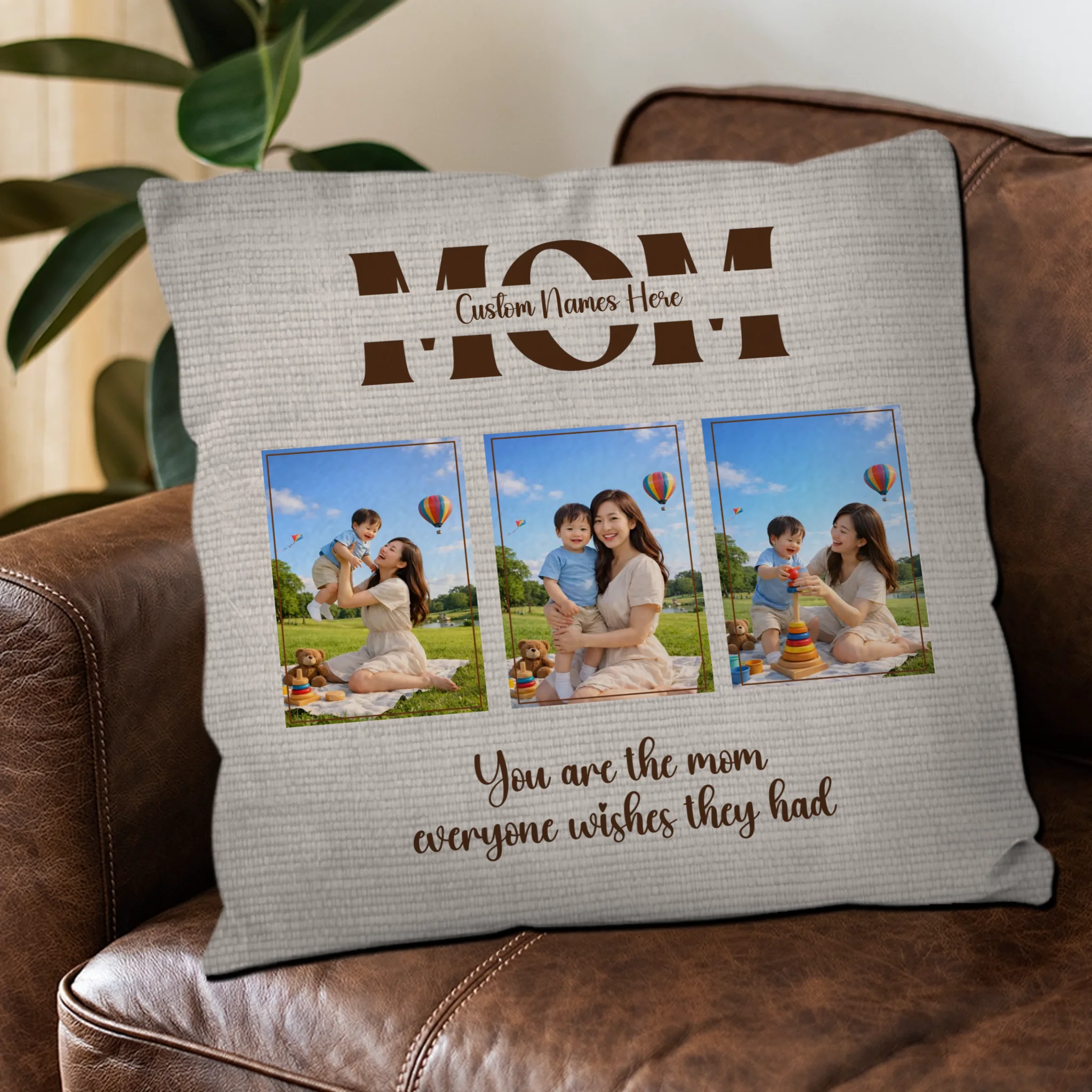 Customized Throw Pillow – Split MOM Text Name Gift For Mother