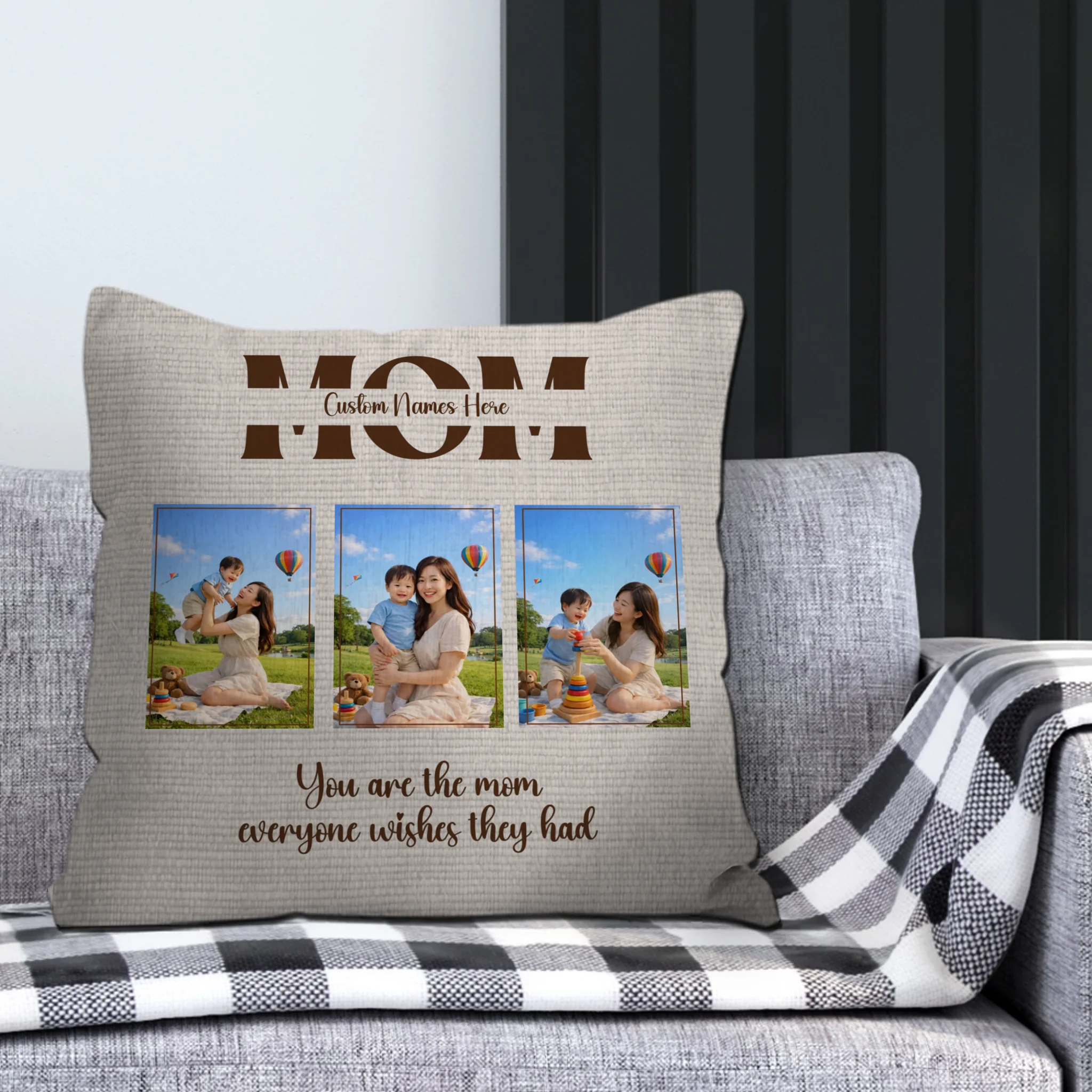 Customized Throw Pillow – Split MOM Text Name Gift For Mother